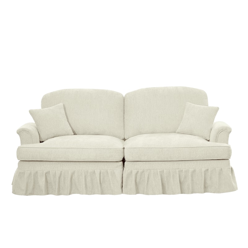 Mid-Century 2-Seat Sofa Couch with Flared Arms & Removable Ruffled Skirts, Retro Chenille Upholstered Loveseat for Living Room