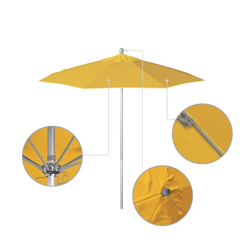 California Umbrella 7.5' Rd. Aluminum Frame, Fiberglass Rib Market Umbrella, Push Open,Anodized Silver Finish, Pacifica Fabric