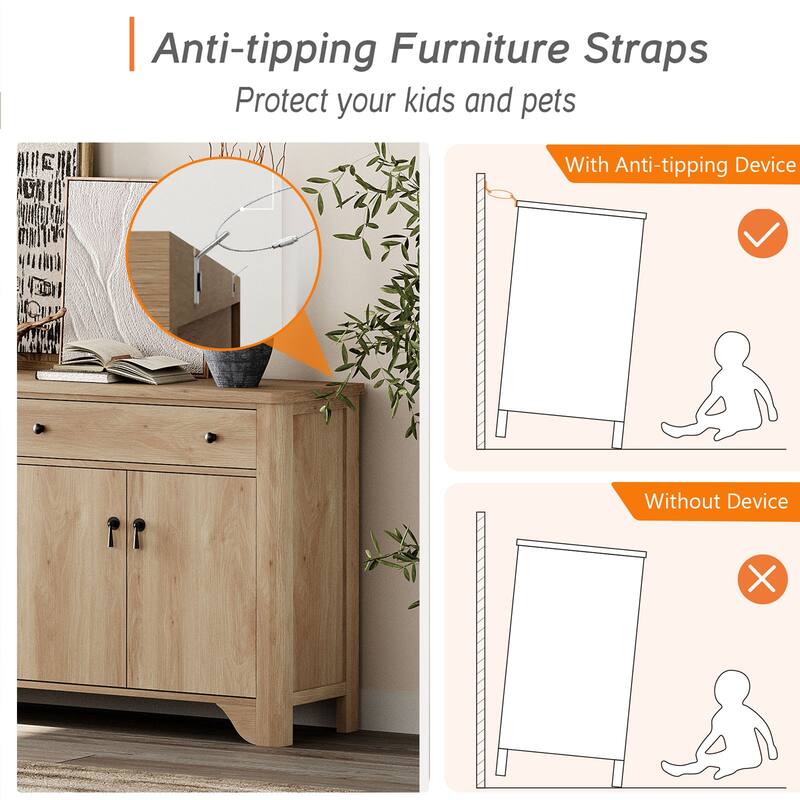 WAMPAT 59" W Large Sideboard Buffet Cabinet,and Nightstands Set of 2 with Charging Station for Living Room,Dining Room