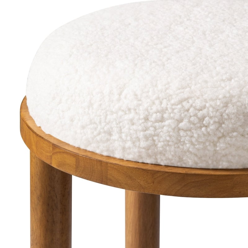 Maven Lane Clara Kitchen Stool In Aged Natural with Boucle Fabric