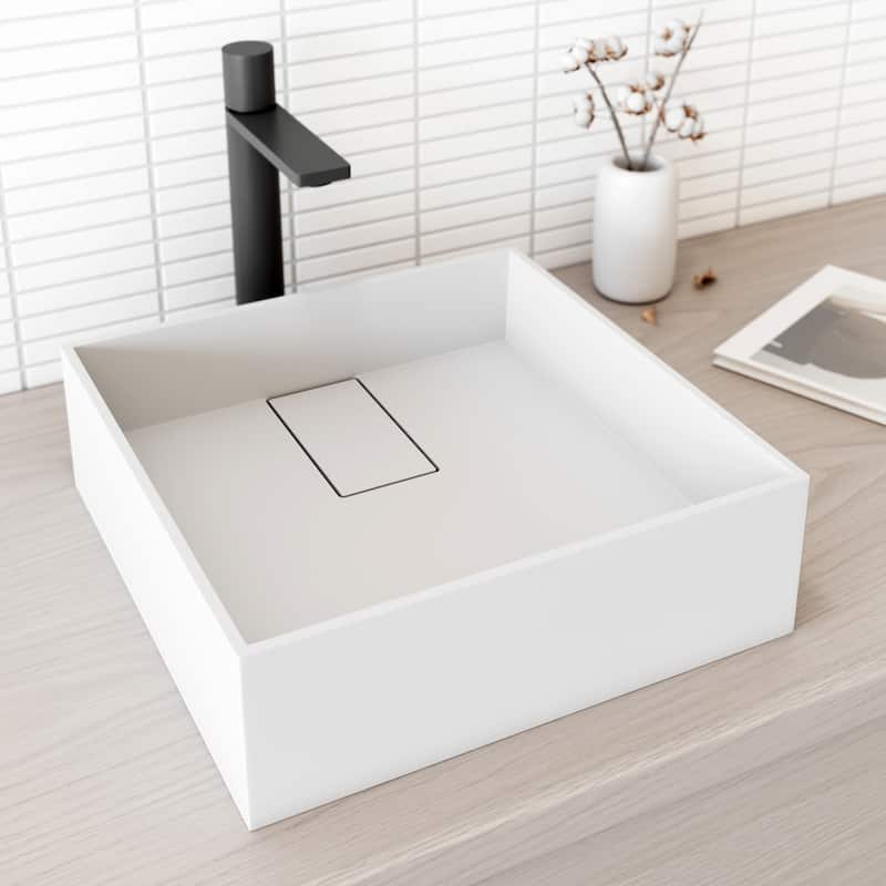 Vigo Bryant 15-1/8" Square Matte Stone Vessel Bathroom Sink
