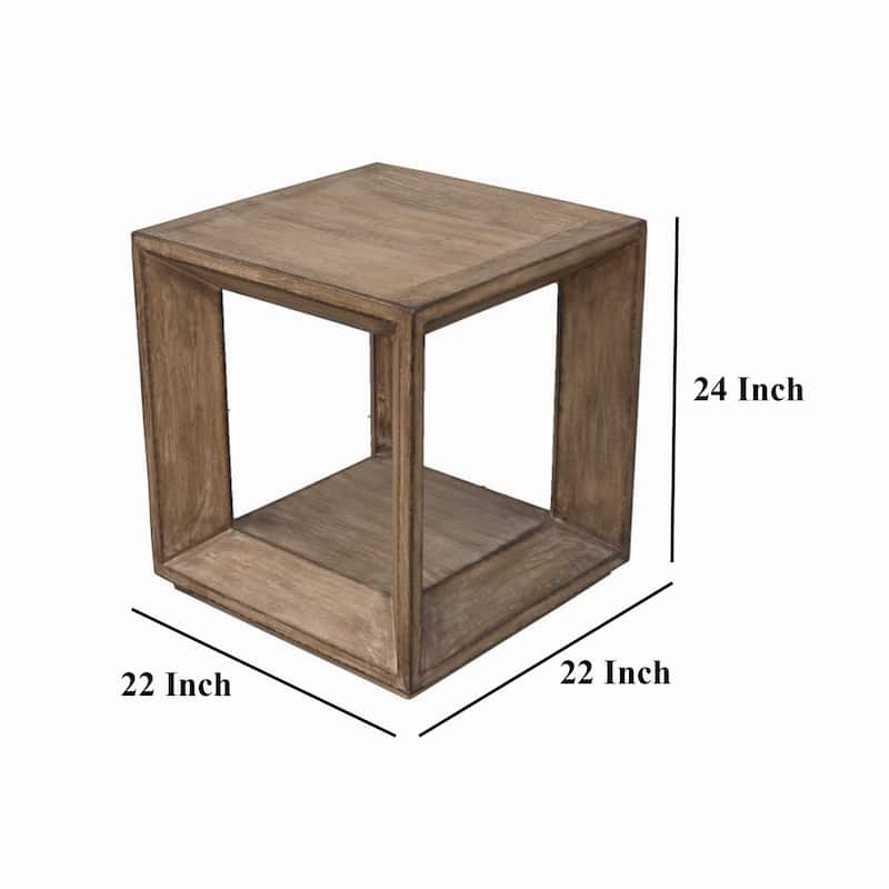 22 in. Antique Brown Square Wood End Table, Sturdy Build End Side Table for Living Rooms