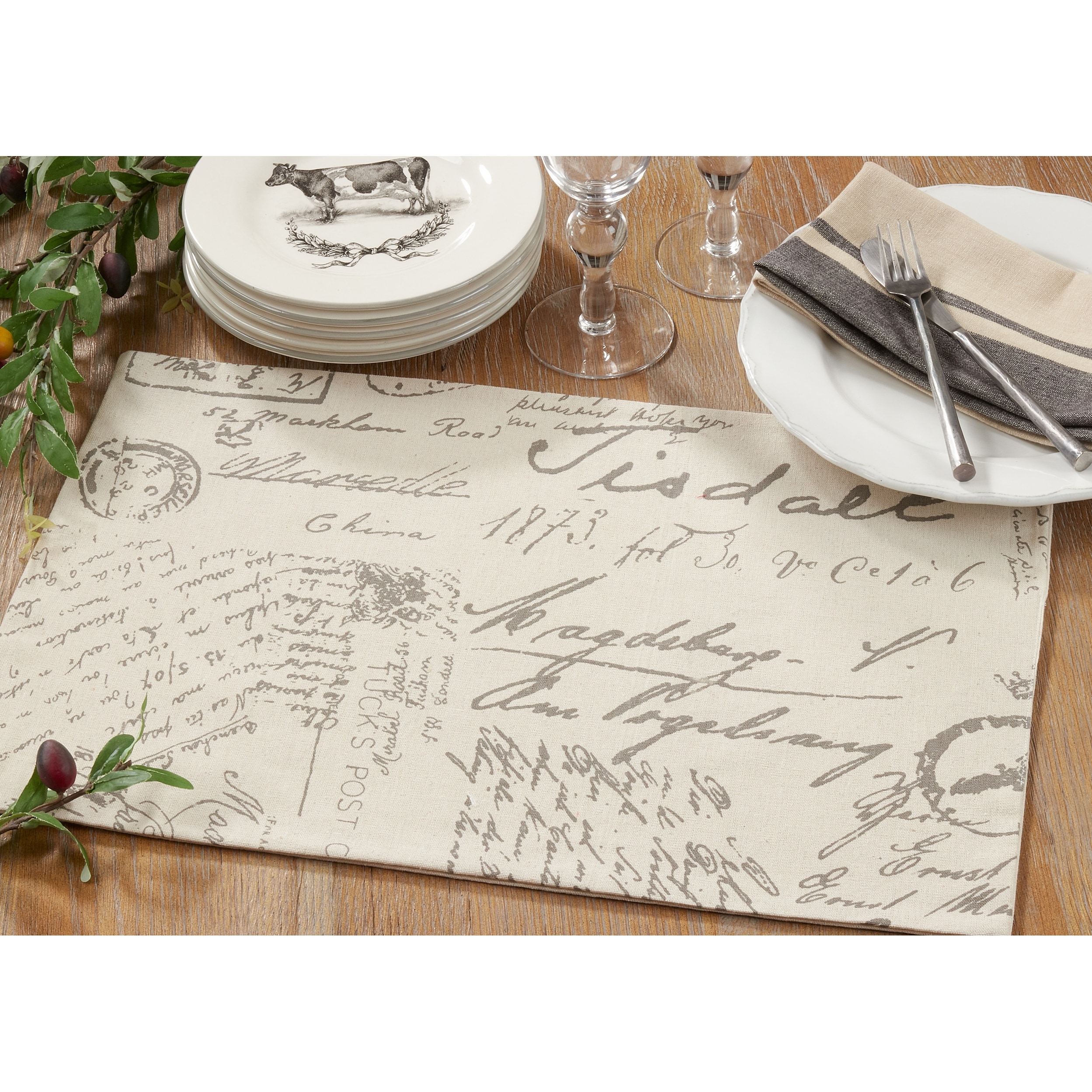 Vintage Script Printed Design Fabric Placemats (Set of 4)