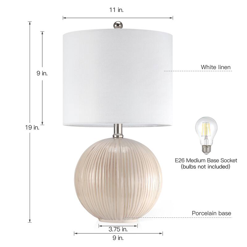 Ceramic White Lamp with White Drum Shade - 19 in. H