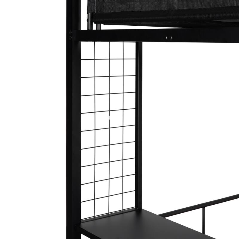 Twin Over Full Bunk Bed with Shelves, Grid Panel & Separate Full Bed