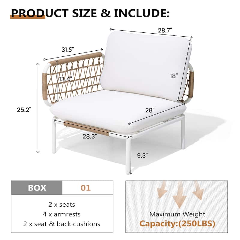 Pellebant Outdoor Patio Aluminum PE Rattan Sectional Sofa Conversation Seating Set with Cushions