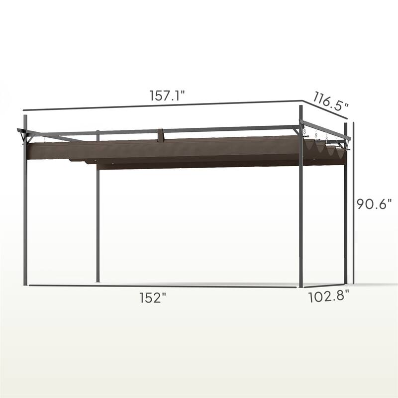Brown Metal Pergola with Adjustable Sliding Canopy Rust-Resistant Frame, UPF30+ Splash-Proof Polyester Fabric for Patios