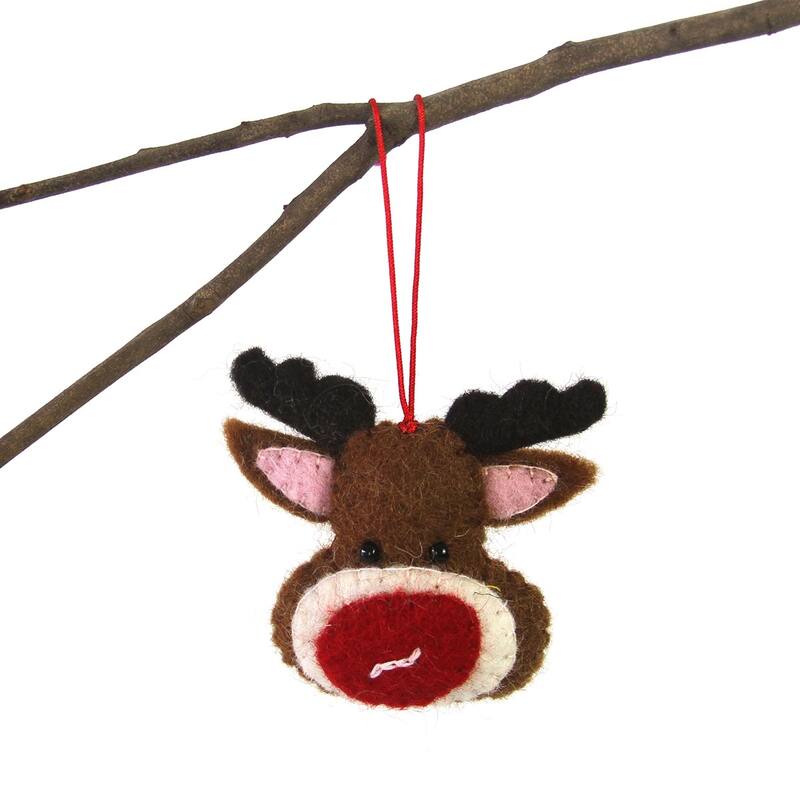 Santa and the Red Nosed Reindeer Handmade Felt Ornaments, Set of 2