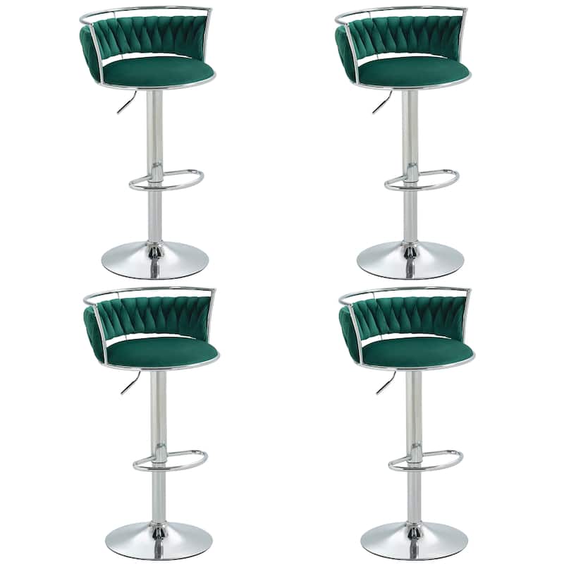 Velvet Upholstered Adjustable Bar Stool Swivel Counter Chair Set of 2