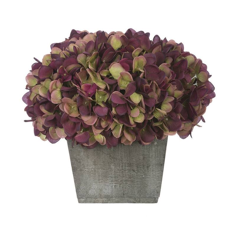Faux Hydrangea in Grey Washed Wood Cube Planter