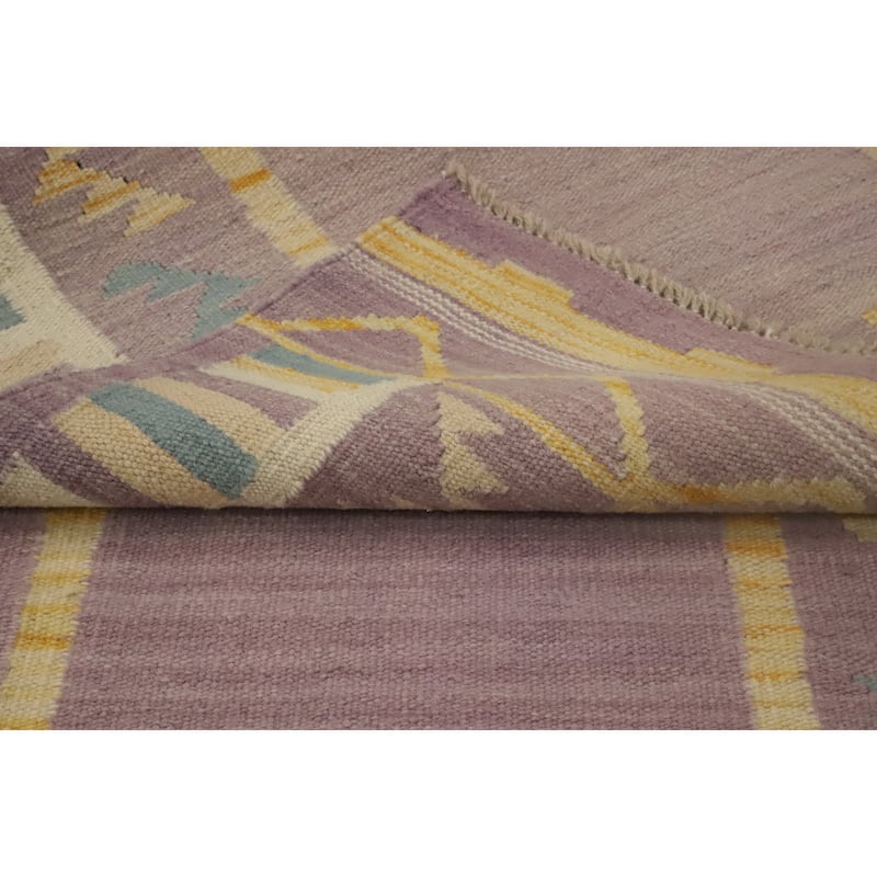 Hand Woven Oriental 100% Wool Carpet Southwestern Tribal Purples Kilim Runner Rug - 11' 9'' X 2' 6''