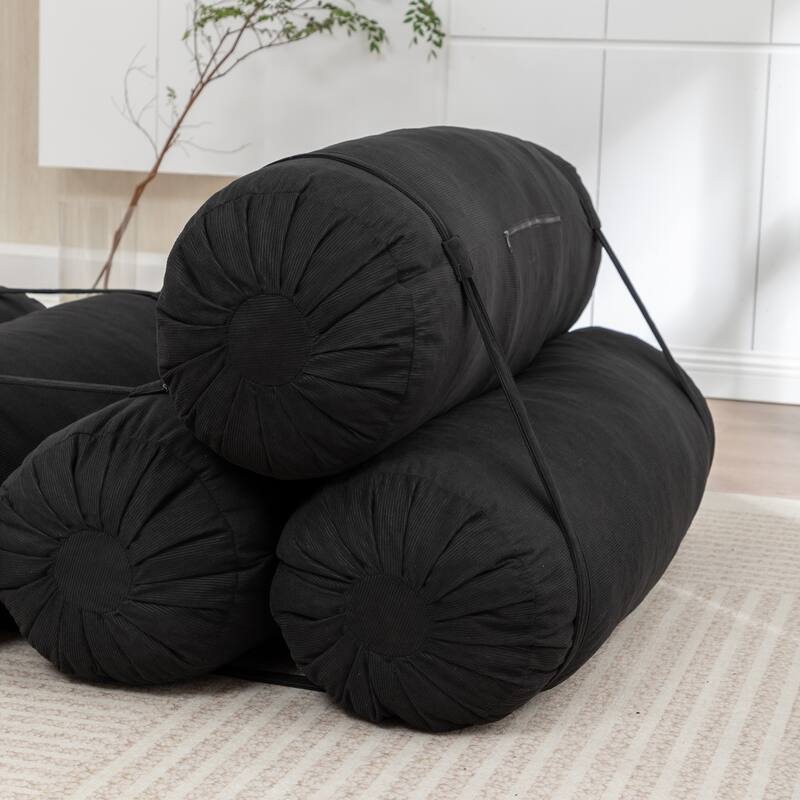 Versatile Lazy Sofa Corduroy Chaise Lounge Floor Couch Composed of 5 Cylindrical Pillows with Adjustable Straps