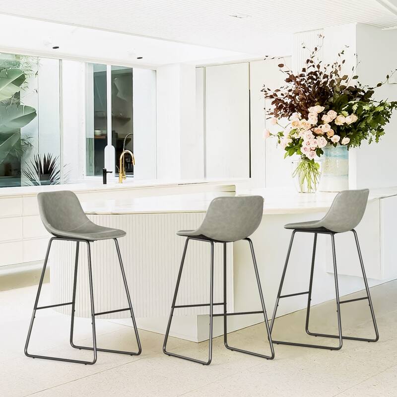 Modern Faux Leather Metal Frame Counter Height Bar Stools (Set of 3)
