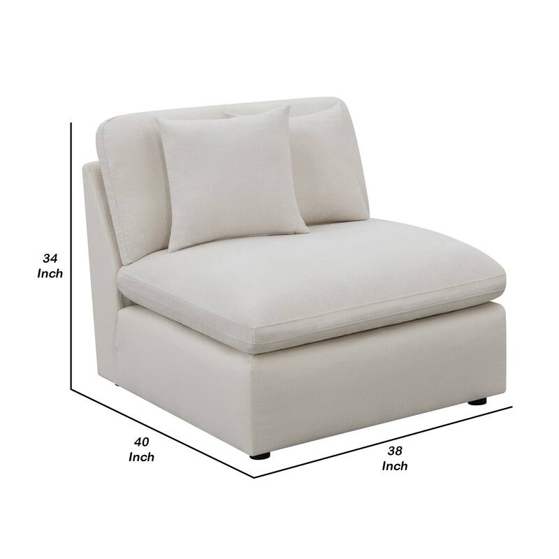 Jane 38 Inch Sectional Armless Chair, Plush Cushioned Back, Off White