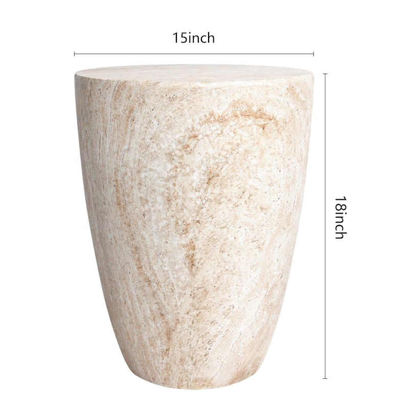 Tapered Travertine Stone Finish Italian Design MgO Side Accent Table - 14.5"x14.5"x18.3"
