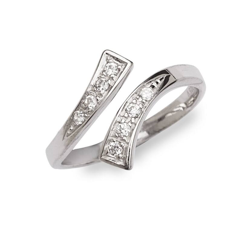 Curata Solid 10K Yellow or White Gold Adjustable Cubic Zirconia Bypass Toe Ring