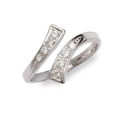 Curata Solid 10K Yellow or White Gold Adjustable Cubic Zirconia Bypass Toe Ring