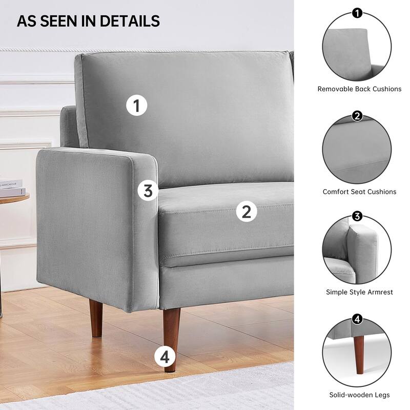 57 Inch Wide Upholstered Loveseat with Square Arms - N/A