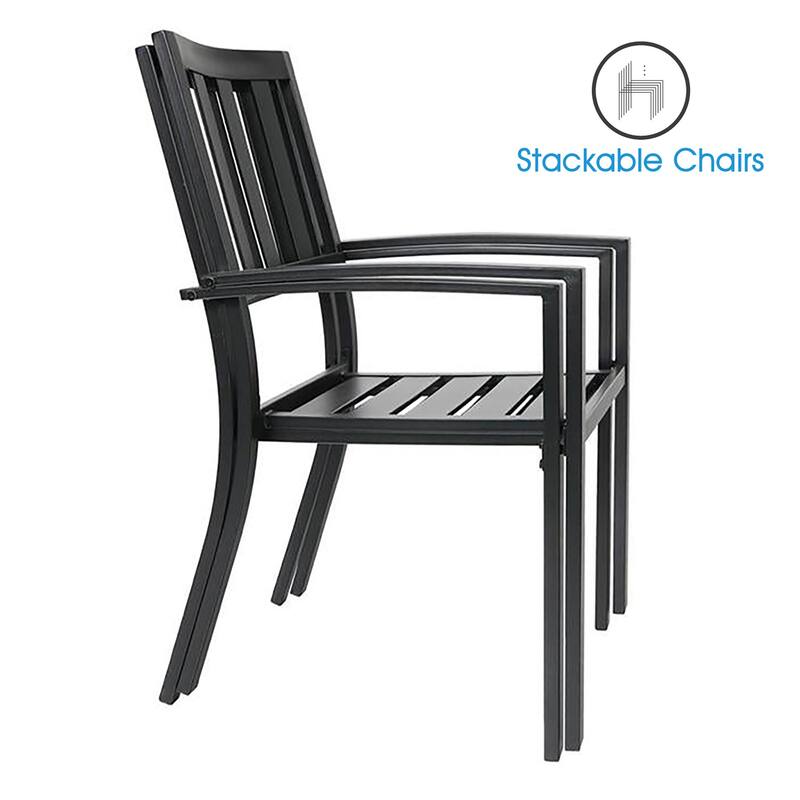 MAISON ARTS 7/9-Pieces Patio Dining Set with Metal Rectangle Expandable Table and Metal Stackable Chairs