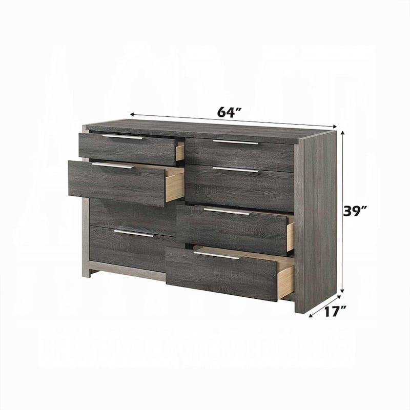 Joho Wide Dresser, 8 Storage Drawers with Metal Handles, Gray Wood