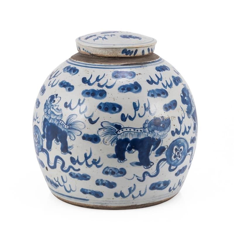Vintage Ming Jar Lion Motif - Large