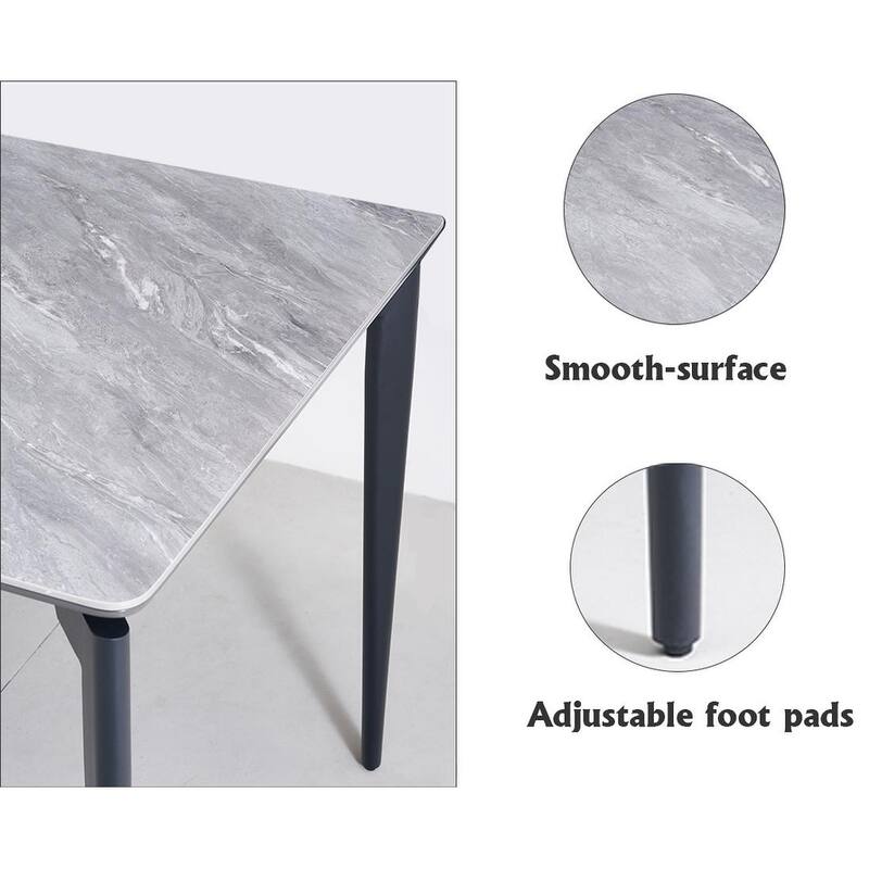 Glossy Rock Table With Legs,Sintered Stone Dining Table,Family Dining Table For 6-8 People