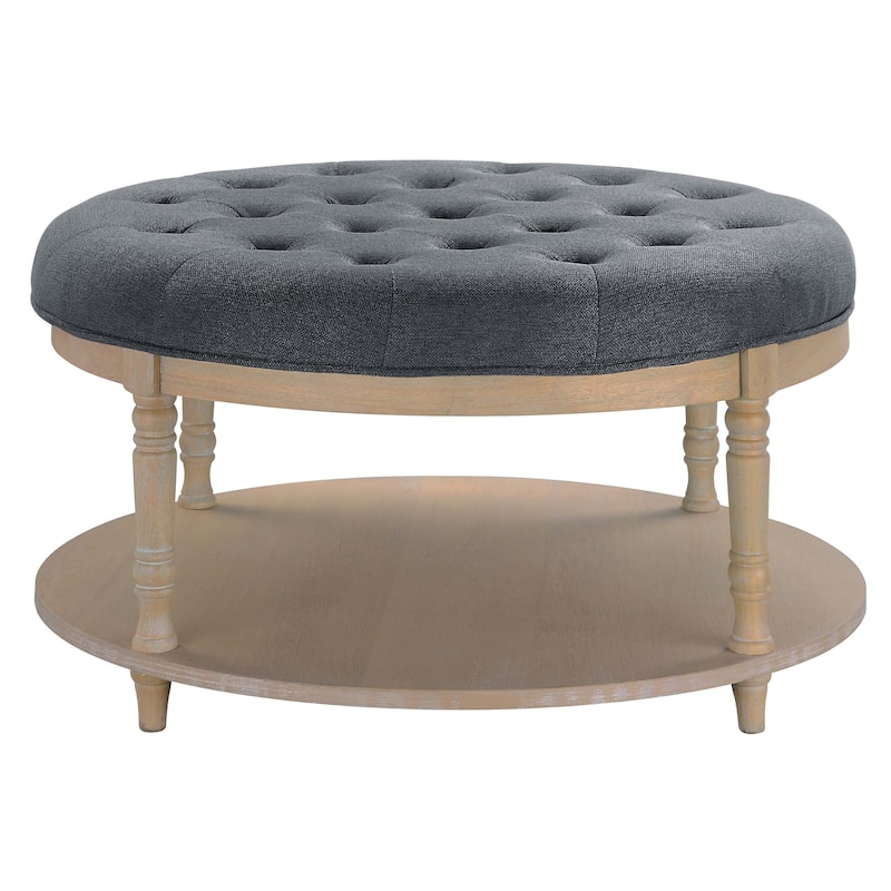 Corvus Savannah 36-inch Round Storage Tufted Chesterfield Cocktail Ottoman - Dark Grey