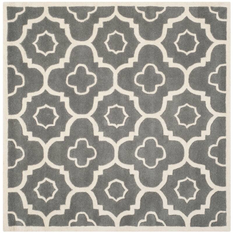 SAFAVIEH Handmade Chatham Franziska Modern Wool Rug - 5' Square - Dark Grey/Ivory