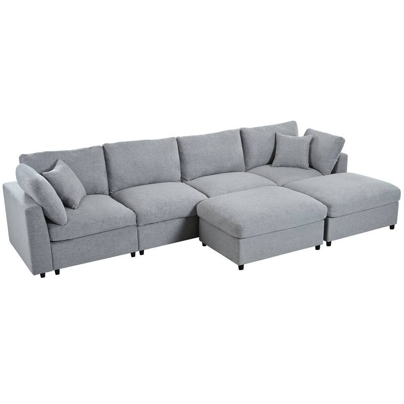 U-Shaped 6-Piece Sectional Sofa with Movable Ottomans Modular Design Soft Chenille Fabric for Versatile Seating