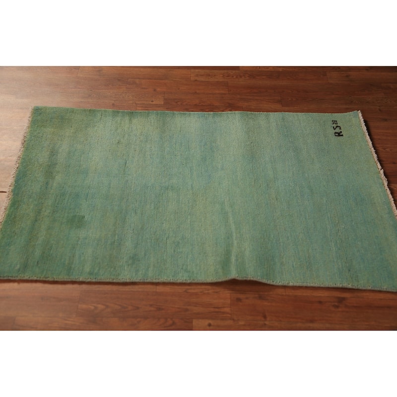 Green & Blue Gabbeh Rug Hand-Knotted Oriental Wool Carpet - 2'7" x 3'10"
