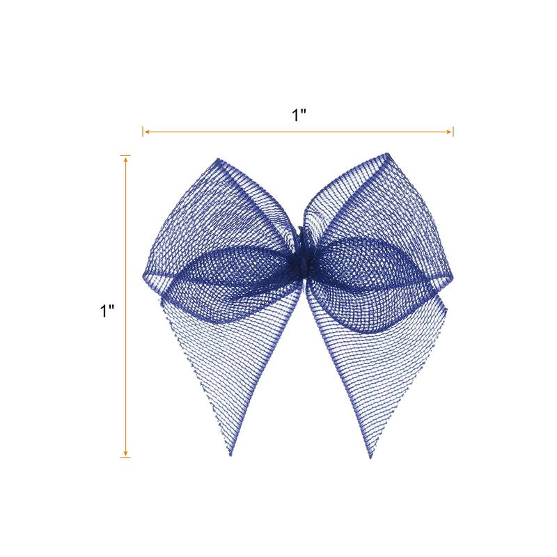 50Pcs Mini Chiffon Ribbon Bow 1" Mini Fabric Satin Craft DIY - Navy Blue