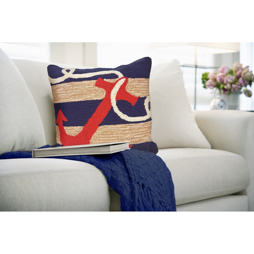 Liora Manne Frontporch Anchor Indoor/Outdoor Pillow Navy 18" Square