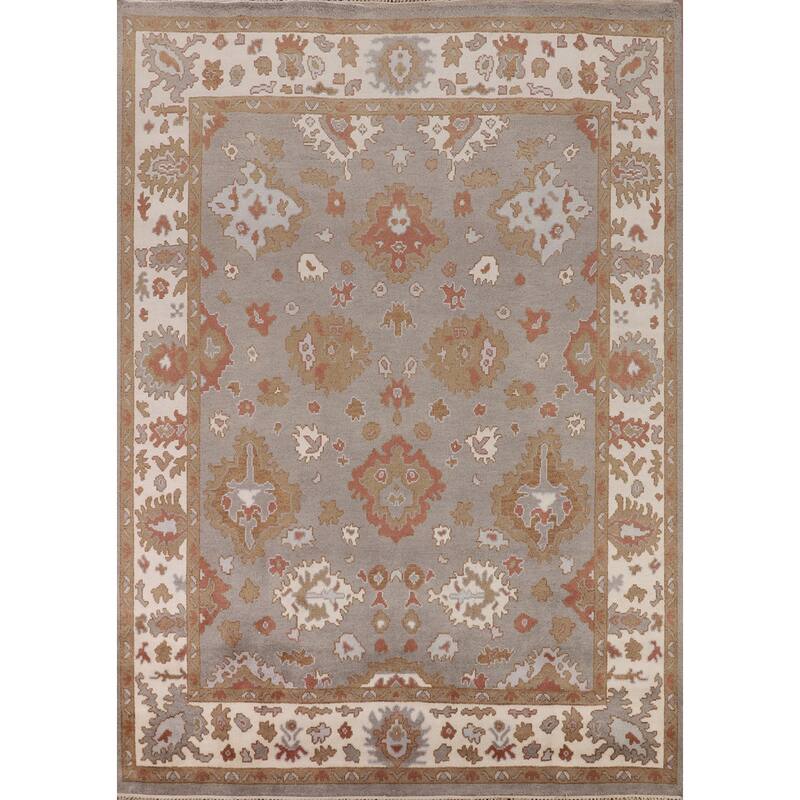 Gray Oushak Indian Area Rug Handmade Geometric Wool Carpet - 8'4"x 9'10"