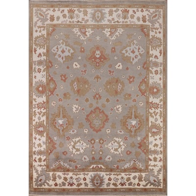 Gray Oushak Indian Area Rug Handmade Geometric Wool Carpet - 8'4"x 9'10"