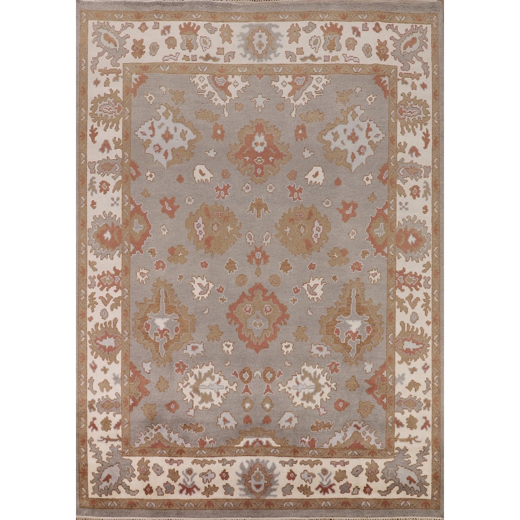 Gray Oushak Indian Area Rug Handmade Geometric Wool Carpet - 8'4"x 9'10"
