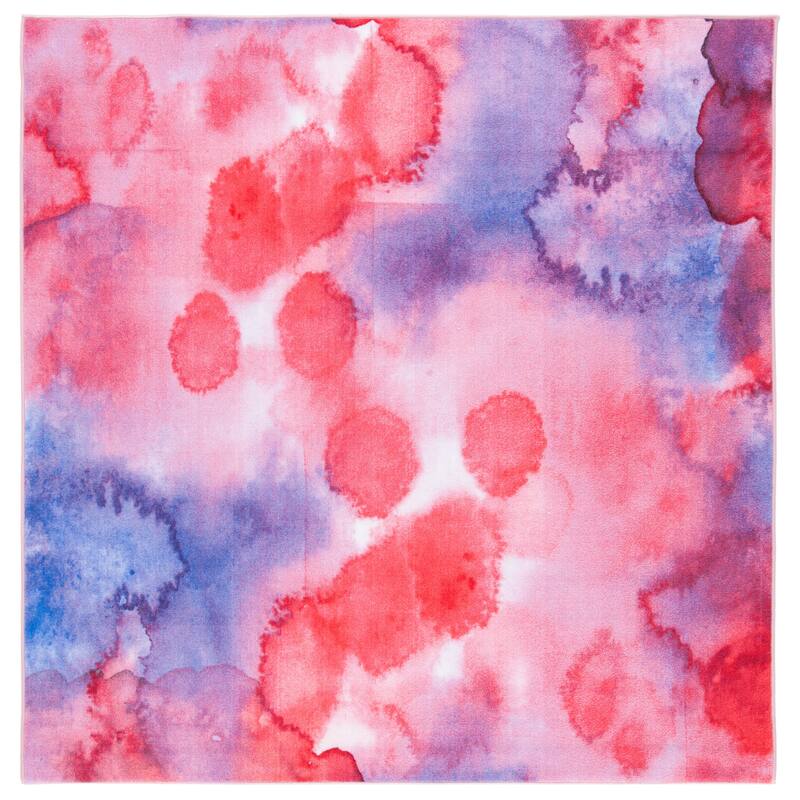 SAFAVIEH Paint Brush Machine Washable Slip Resistant Tamayo Watercolor - 6'7" x 6'7" Square - Fuchsia/Lavender - Square/Runner