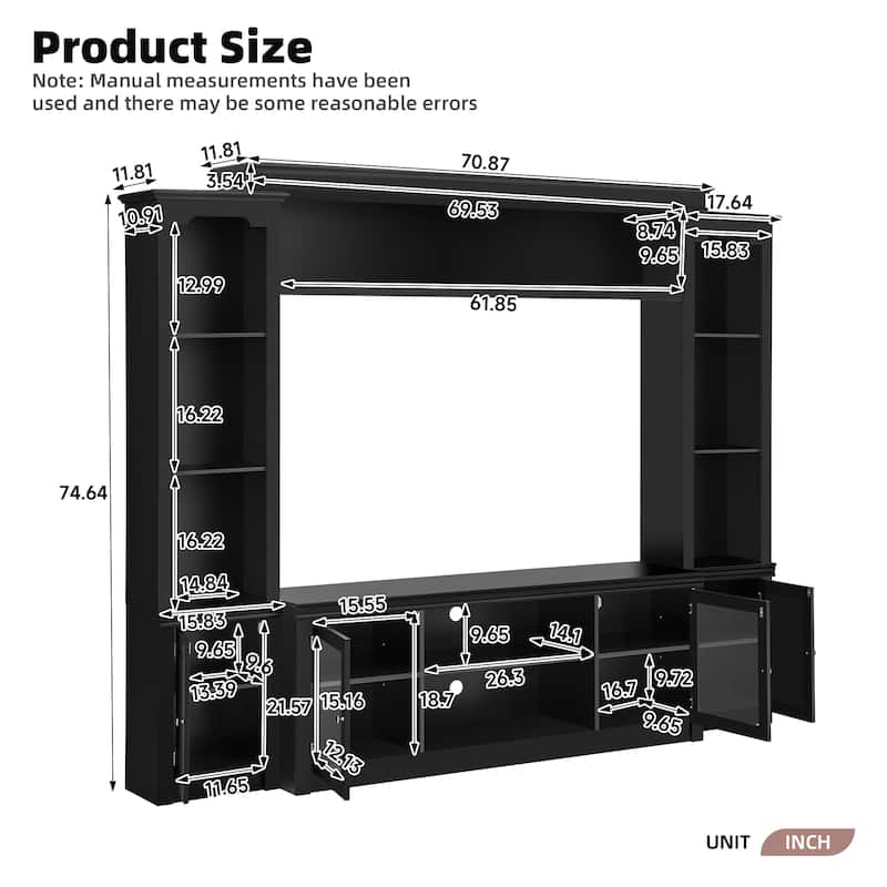 Living Room Entertainment Center Wall Unit Media Console for TVs Up to 65", Integrated TV Stand Bookshelf and Display Cabinet