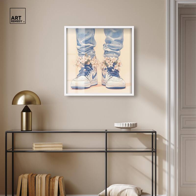 Gentle Blue Sneakers and Flowers Shadowbox by Art Remedy