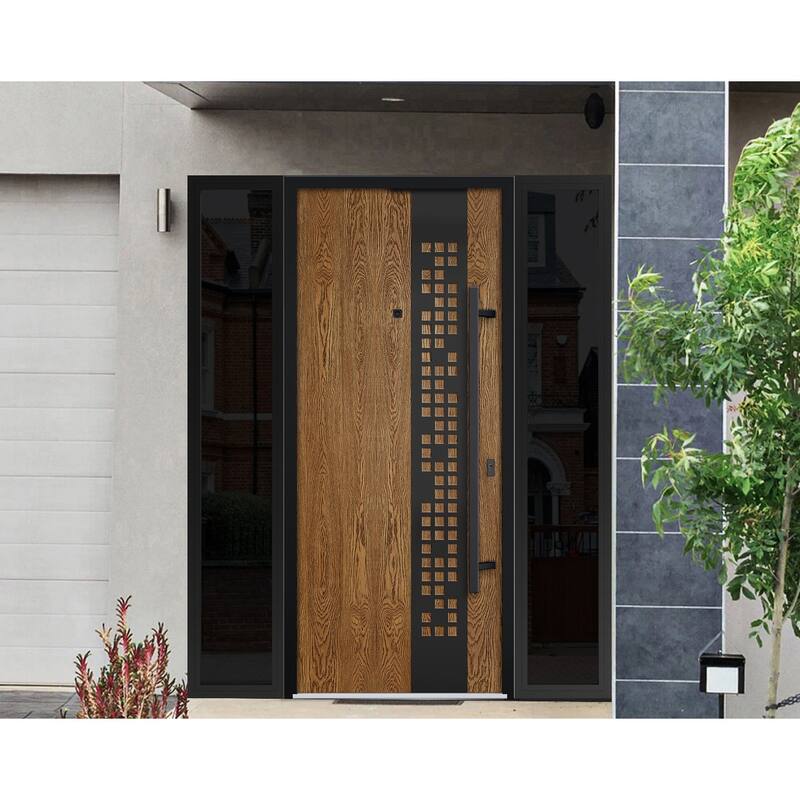 Exterior Prehung Steel Entry Door Ronex 0131 Grey 2 Sidelites Top Window Stainless Steel Inserts 16+36+16x96 Left Hand