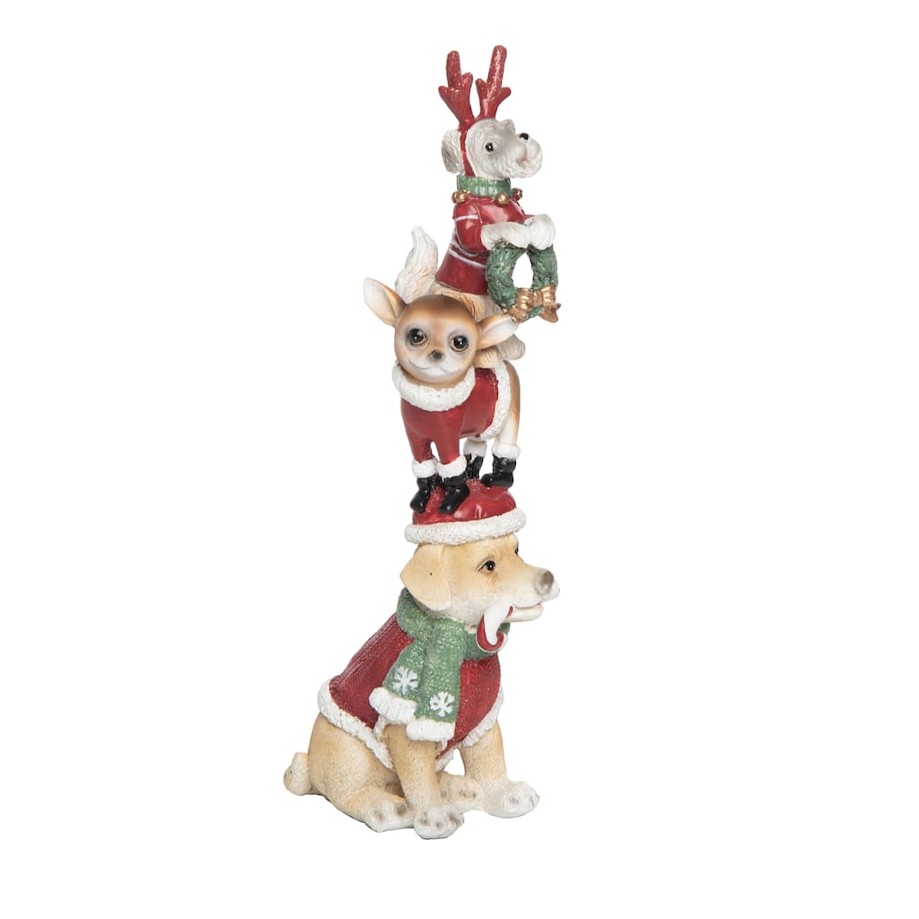 Transpac Resin 10.16 in. Multicolor Christmas Standing Puppies Stack