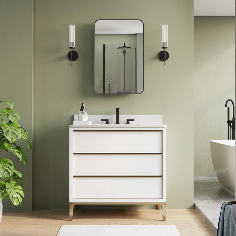 Recessed or Surface Wall Mount Bathroom Mirror Medicine Cabinet With Adjustable Glass Shelves