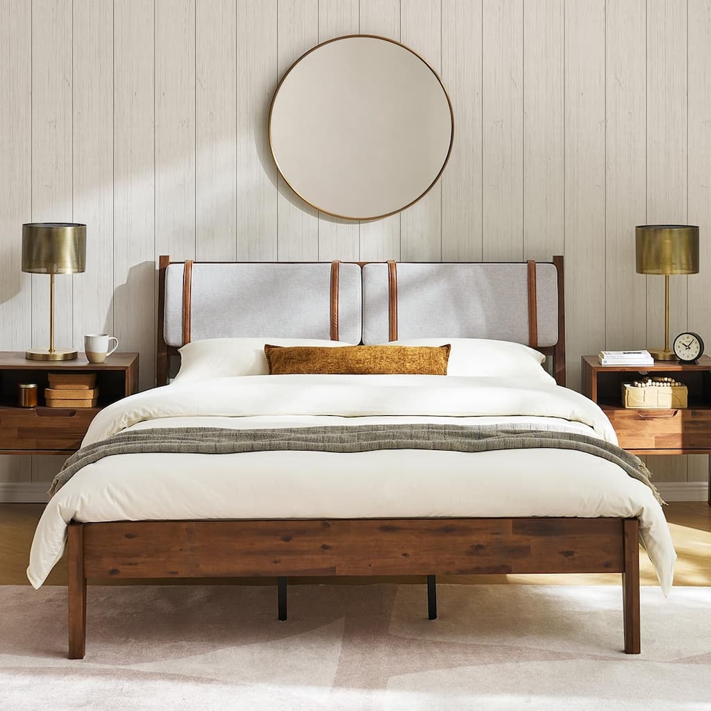 Mopio Ted Acacia Solid Wood Bed Frame with Headboard