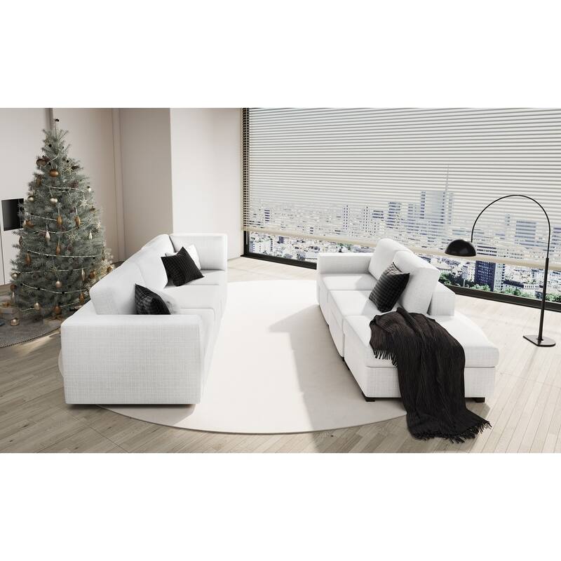 127" Modular U-shaped Linen Sectional Sofa with Movable Otoman