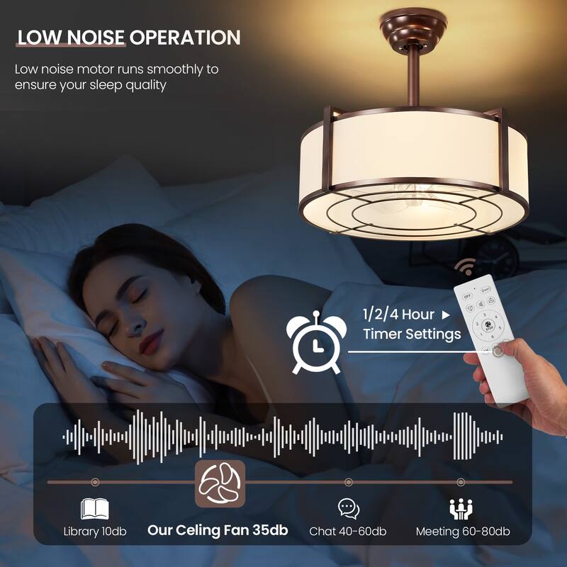 20" Modern Fabric Caged Ceiling Fan Chandelier with Remote - 4-Light