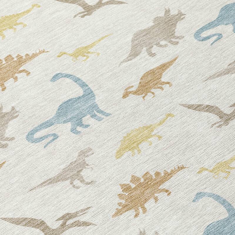 Machine Washable Indoor/ Outdoor Modern Dinosaur Chantille Rug