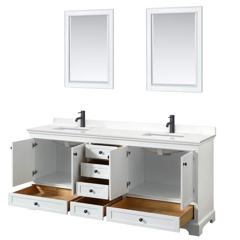 Deborah 80-inch Double Vanity, Quartz Top, 24-inch Mirrors