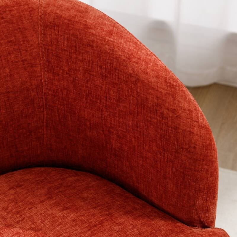 Chenille Fabric Swivel Accent Barrel Armchair with Coating Metal Ring