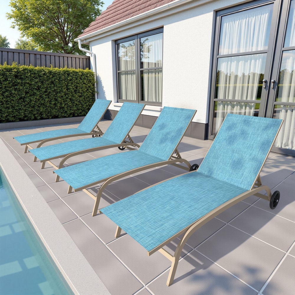 Outdoor Chaise Lounge Chair Pool Lounger with Adjustable Back and Wheels