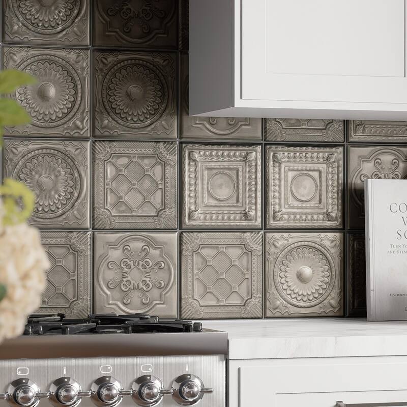 Merola Tile Ritz Metallo Silver 7-7/8" x 7-7/8" Ceramic Wall Tile