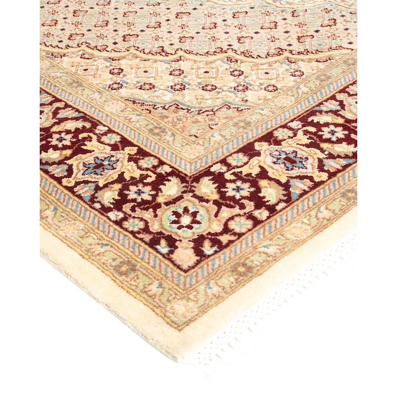 Overton Hand Knotted Wool Traditional Oriental Ivory Area Rug - 6' x 9'